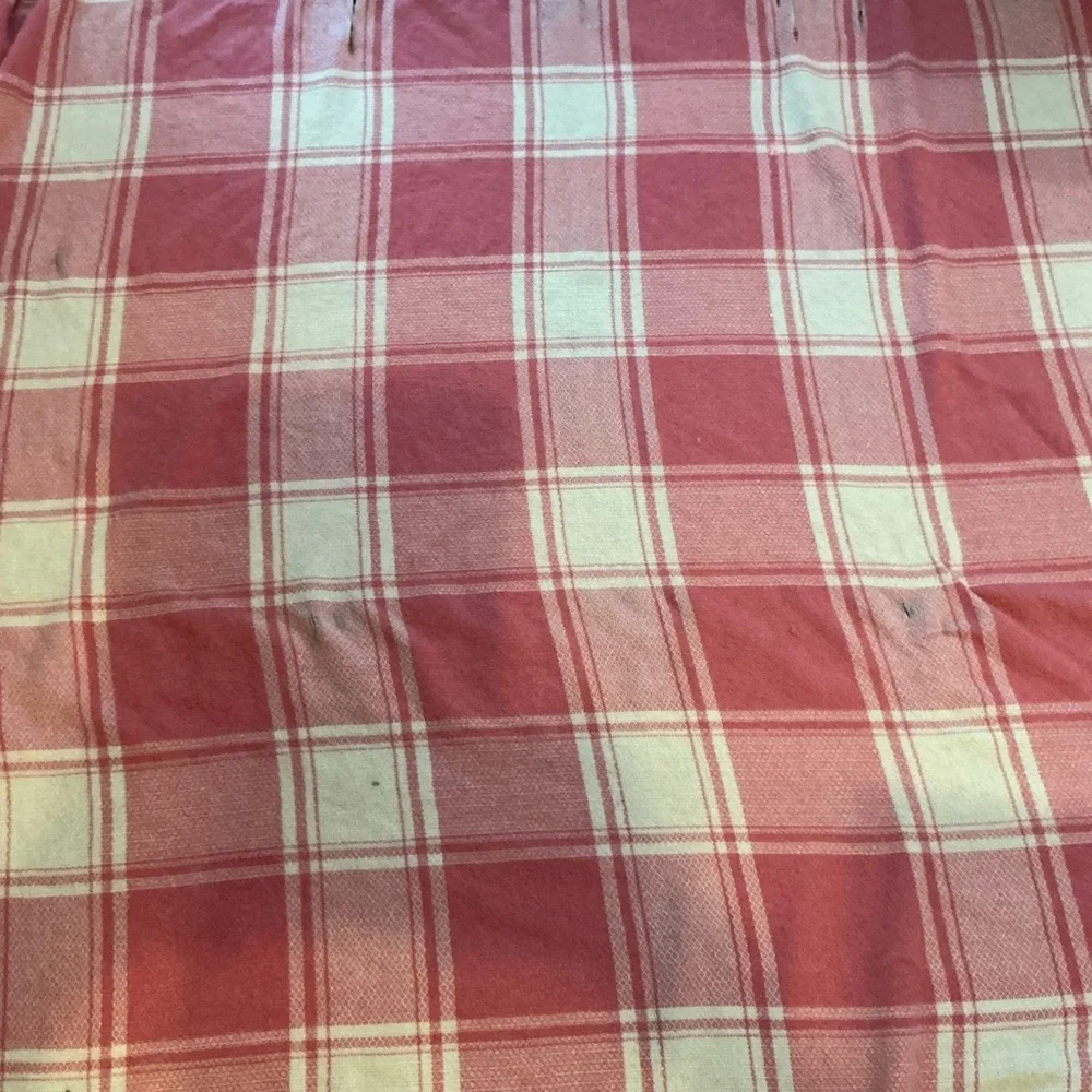 Vintage pink and cream reversible plaid soft wool blanket 72x77